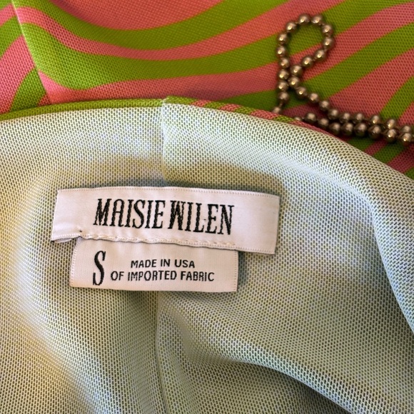 Maisie Wilen Printed Green Pink Stretch Mesh Mini Dress Size Small - Picture 7 of 8